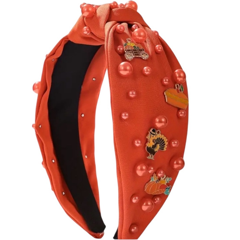 Orange Turkey Charm and Beaded Thanksgiving Headband